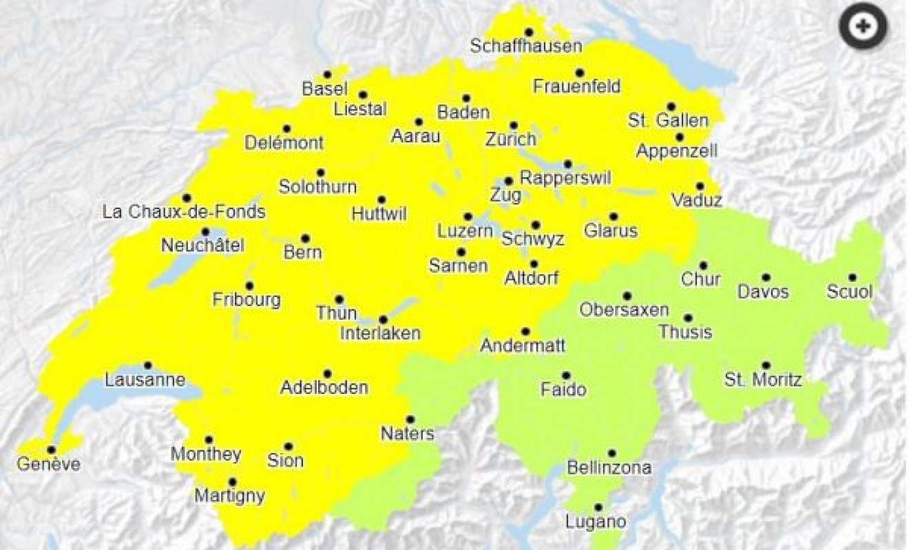 Aktuelle Hochwassergefahr für die ganze Schweiz. Quelle: Bundesamt für Umwelt (Bafu)